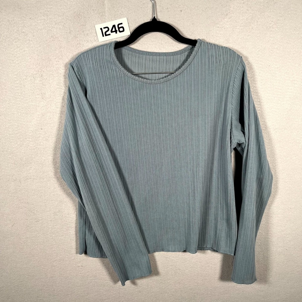 DAZY Shirt Womens Small Blue Ribbed Knitwear Round‎ Neck Long Sleeve Pullover